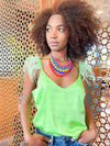 Flavia Green Glass Feathers Tank Top