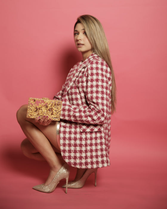 Angelina Tweed Jacket Set White / Red
