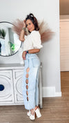 cut out wide leg pearl tini jeans