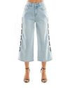 cut out wide leg pearl tini jeans
