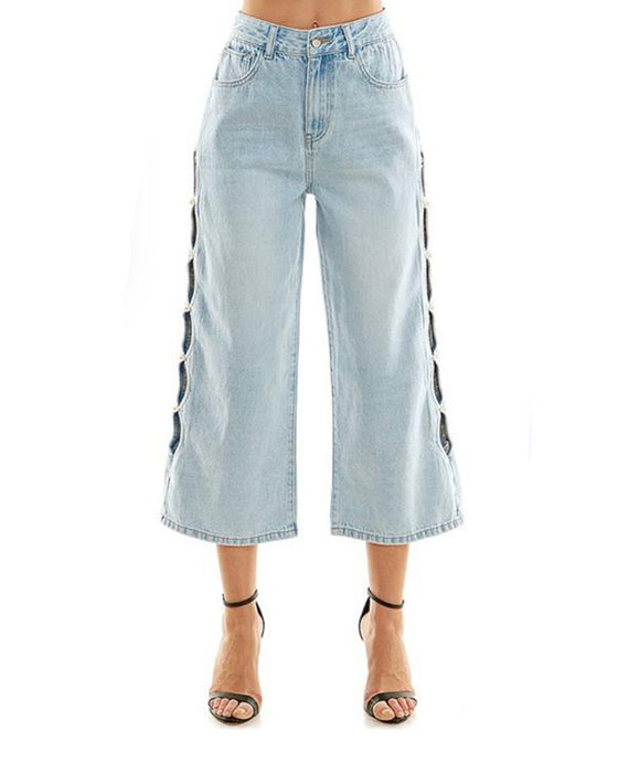 cut out wide leg pearl tini jeans