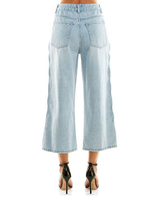 cut out wide leg pearl tini jeans