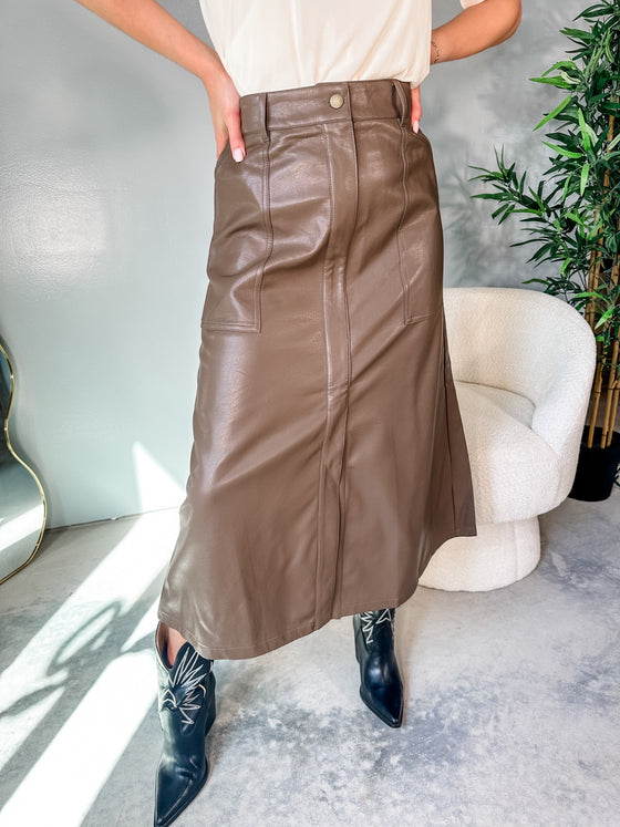 Tyra Brown leather skirt