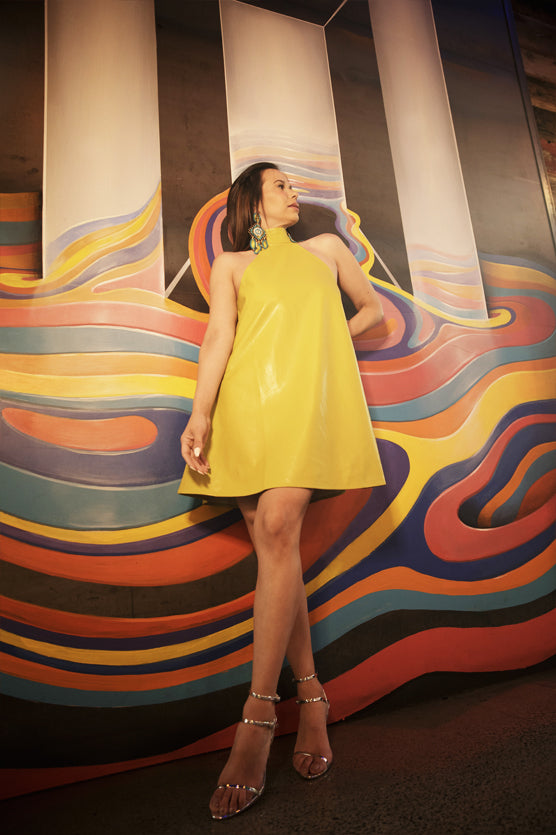 Grace leather minidress lime yellow