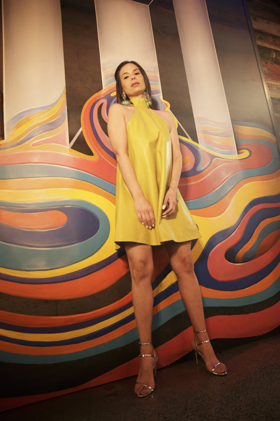 Grace leather minidress lime yellow