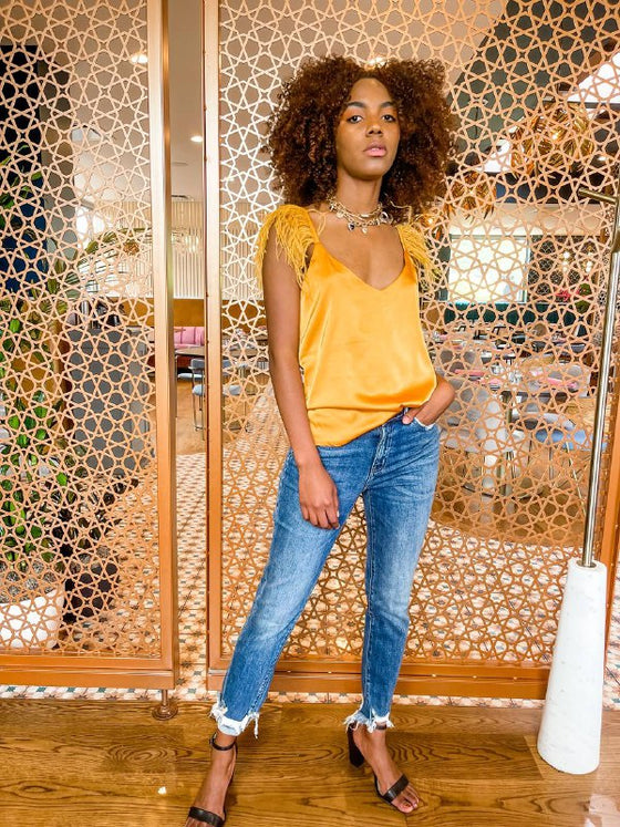 Flavia Orange Feathers Tank Top